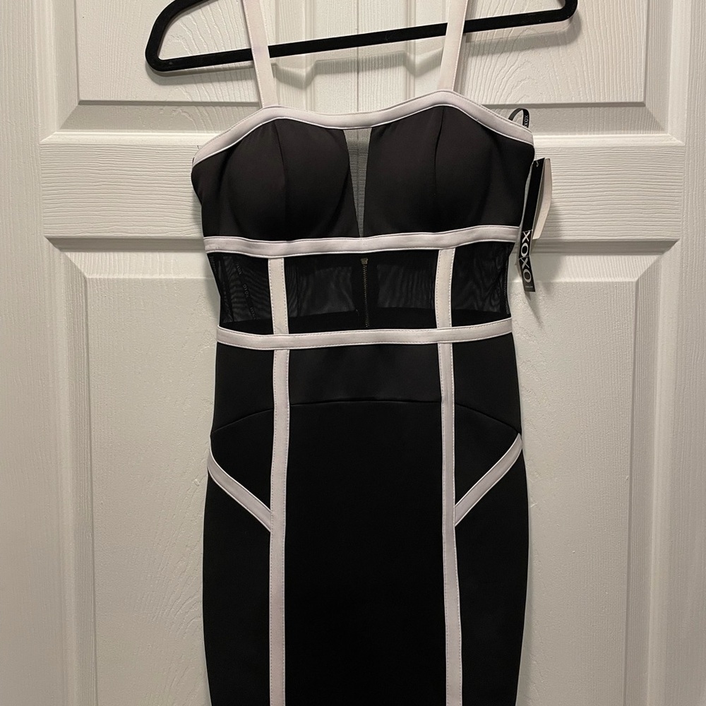 Black mini dress with white accent